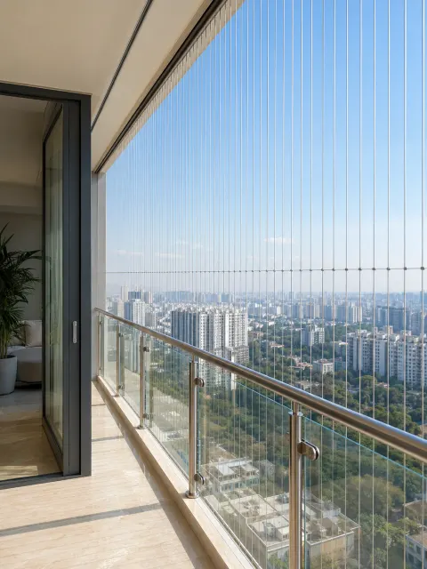 High-rise balcony with slim invisible grill cables