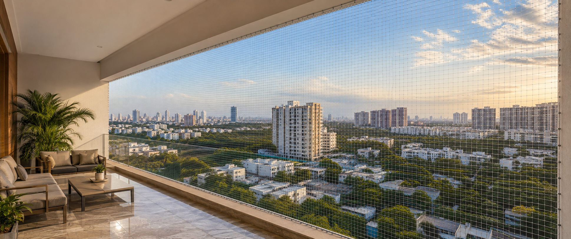 The Weightless Embrace — Balcony & Children Safety Nets (Desktop View)
