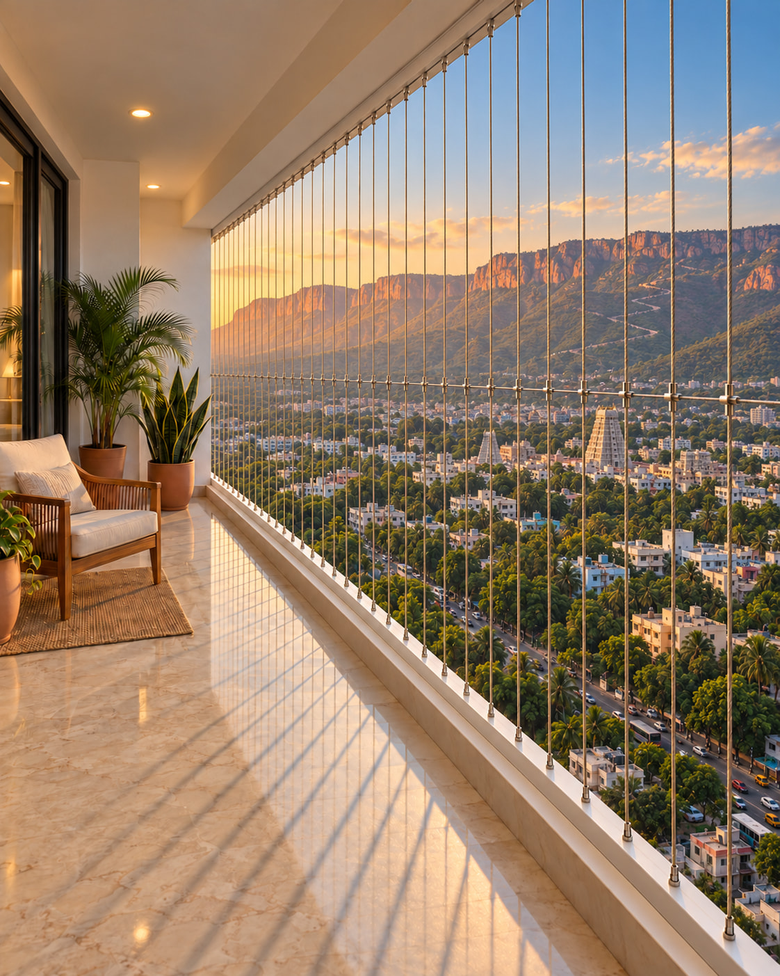 Balcony with invisible grills facing the Seshachalam hills in Tirupati
